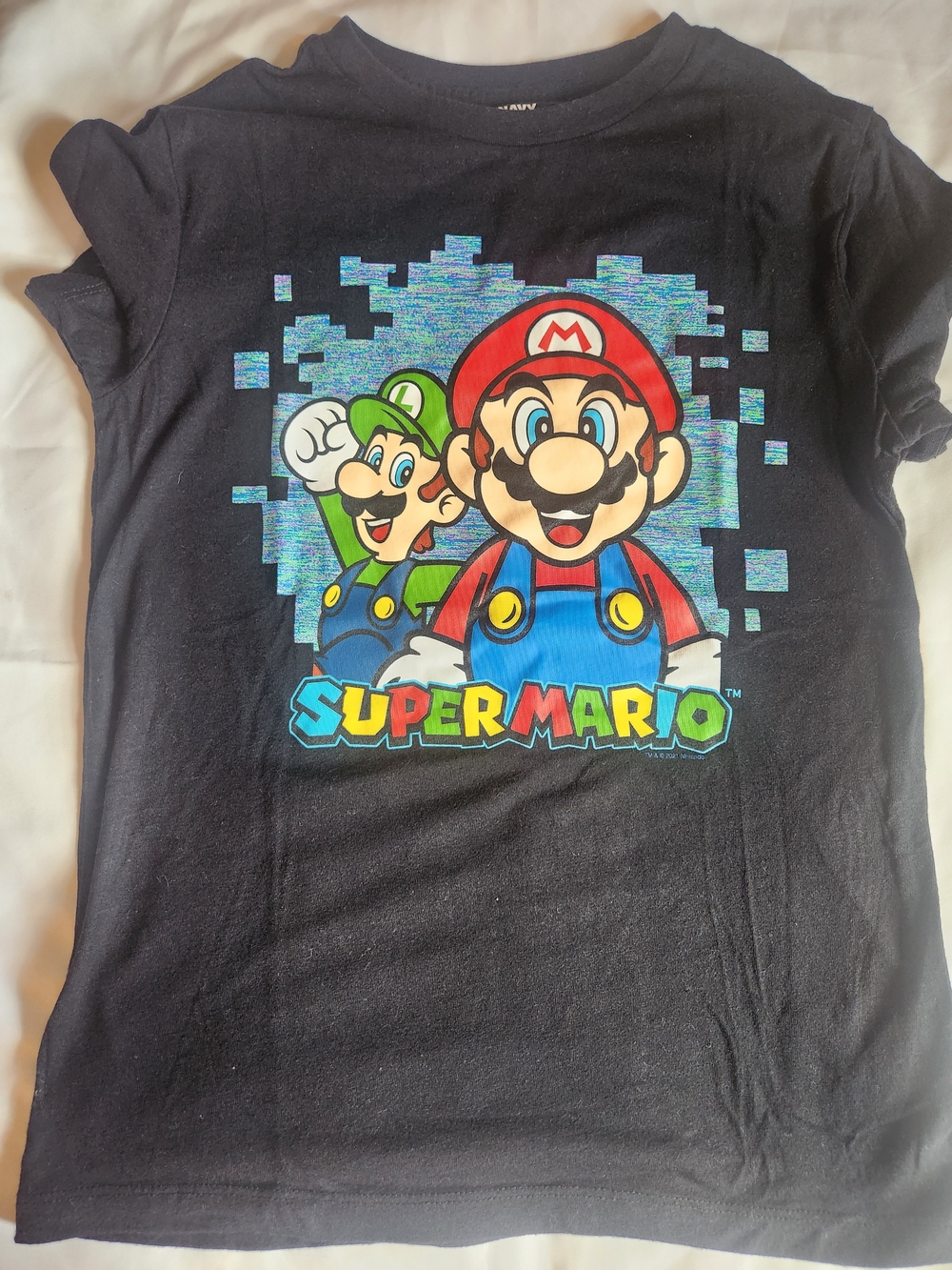 Old Navy Black Graphic Short Sleeve Tee with Colorful Pixel Design